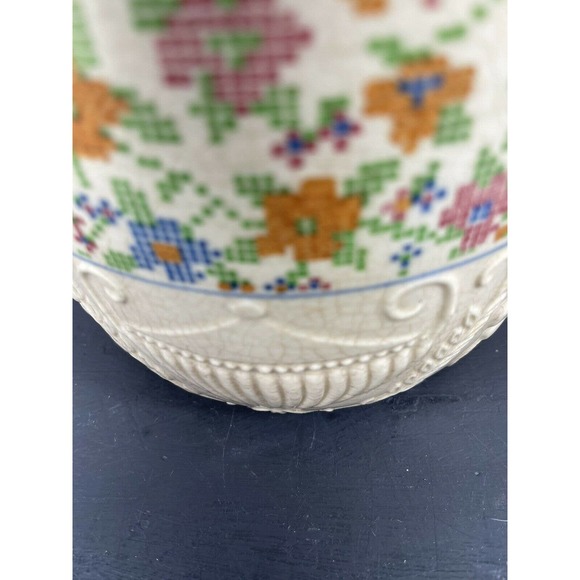 Vintage Ceramic Biscuit Cookie Cracker Jar Barre Cross Stich Pattern No Handle - Picture 12 of 12